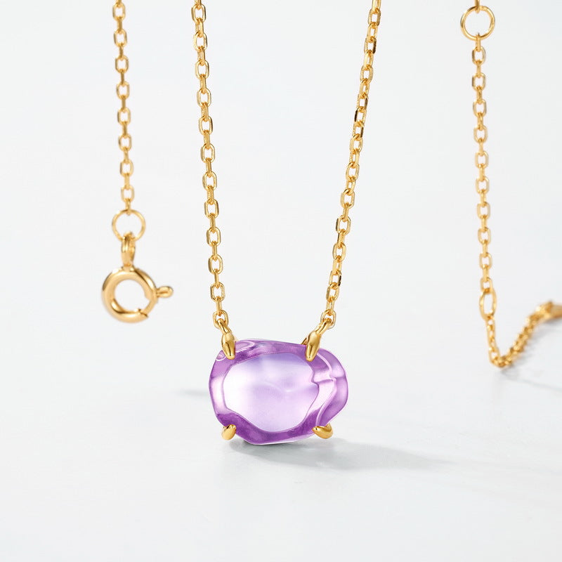 Origsoul elegant pendant in sterling silver with purple gemstone and gold chain necklace