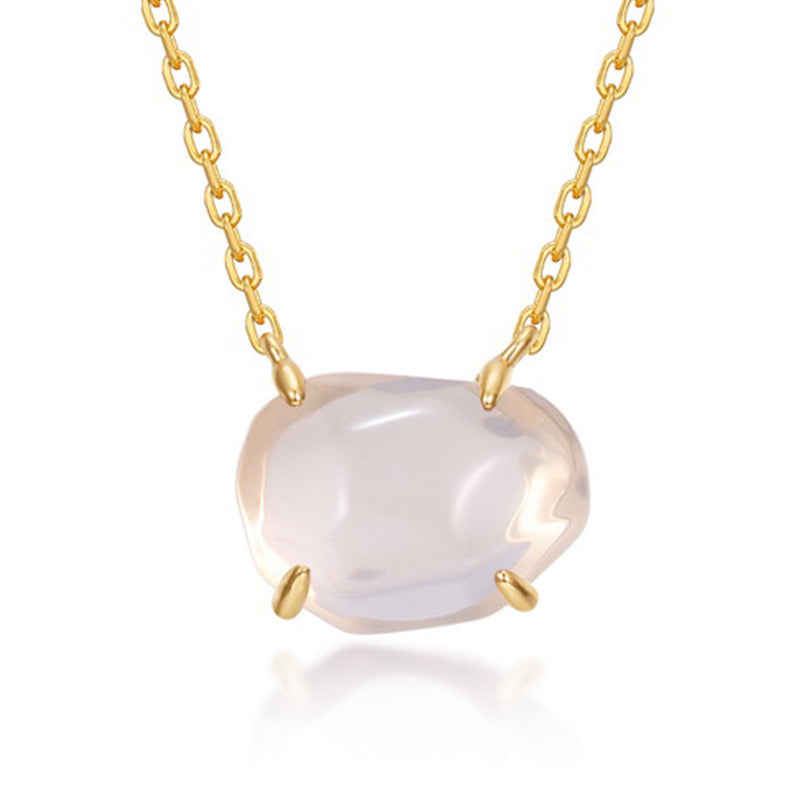 Origsoul elegant pendant in sterling silver with a polished translucent stone on a gold chain