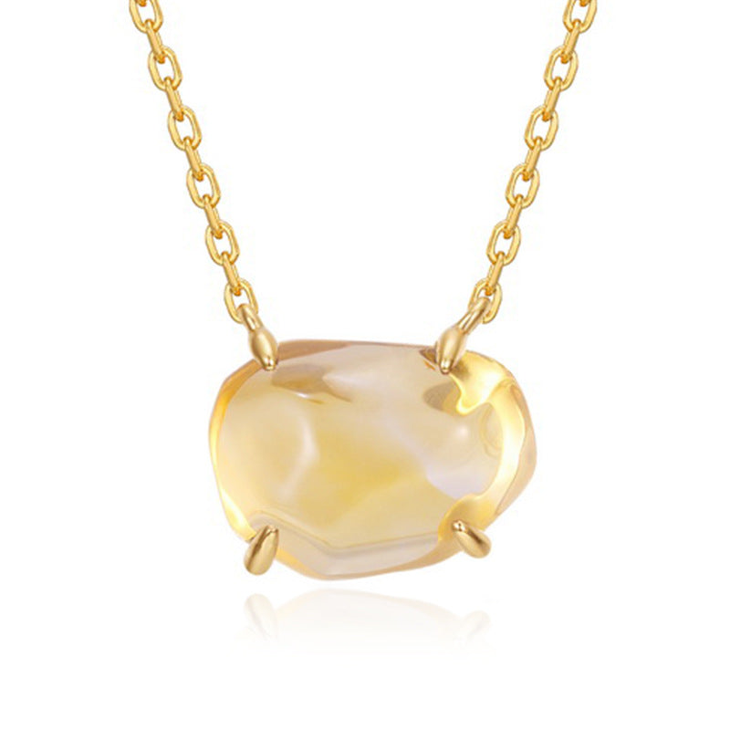 Origsoul pendant in sterling silver with gold-toned chain and irregular gemstone centerpiece