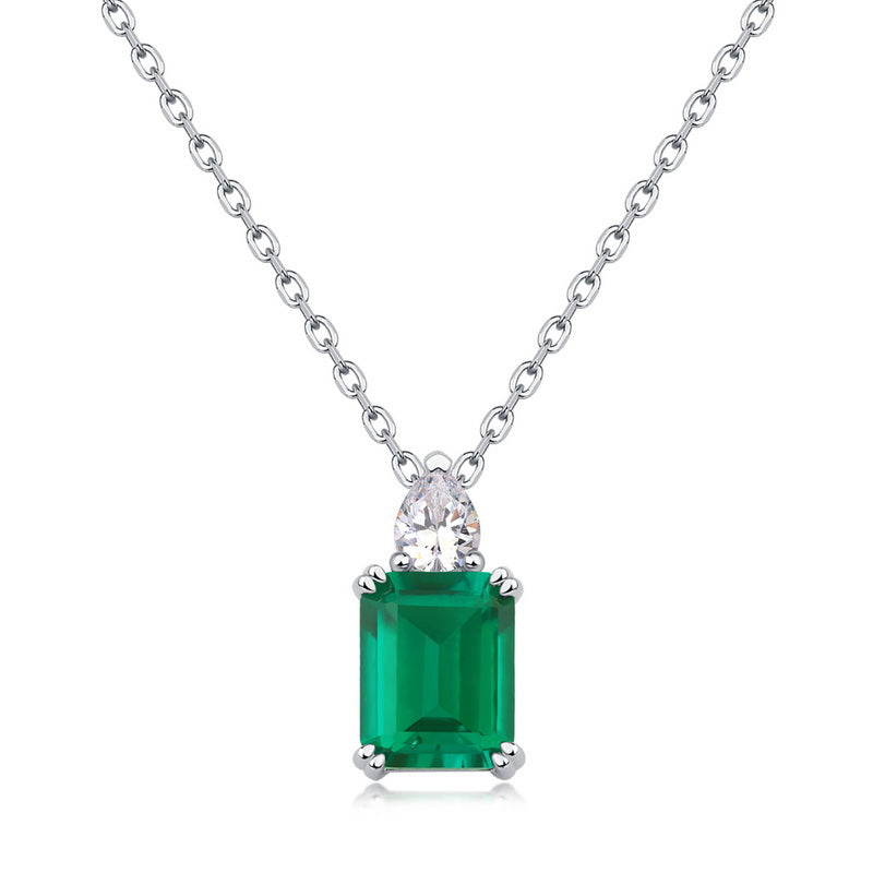 Origsoul jewelry pendant with emerald rectangular green stone and silver chain necklace