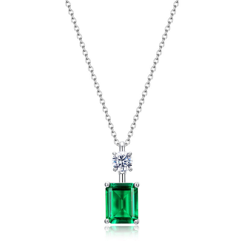 Origsoul elegant silver necklace with pendant with emerald and a sparkling clear gemstone