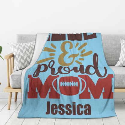 Origsoul personalized 280g cozy throw blanket with blue design and proud mom football text