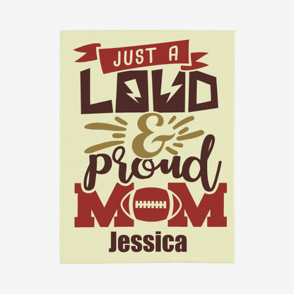 Origsoul personalized 280g cozy throw blanket with Just a Loud and Proud Mom football design
