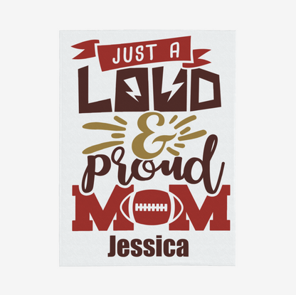 Origsoul personalized 280g cozy throw blanket with Just a Loud and Proud Mom design and custom name Jessica