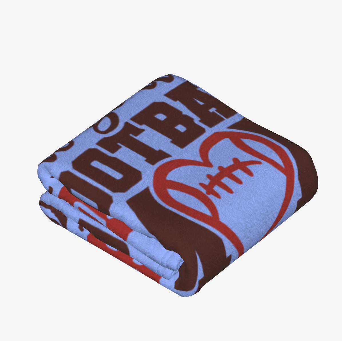 Folded personalized 320g flannel throw blanket by Origsoul with football heart design
