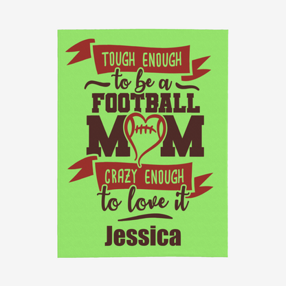 Origsoul personalized 320g flannel throw blanket in green with football mom design and name Jessica