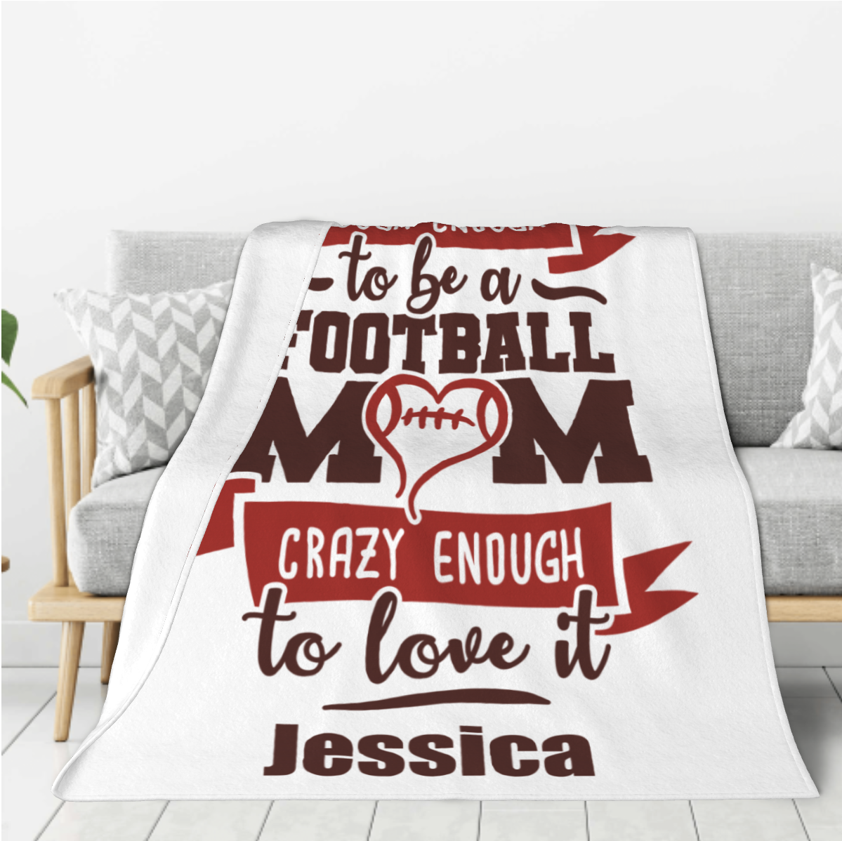 Personalized 320g flannel throw blanket with football mom design and custom name Jessica