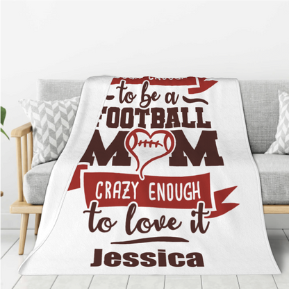 Personalized 320g flannel throw blanket with football mom design and custom name Jessica