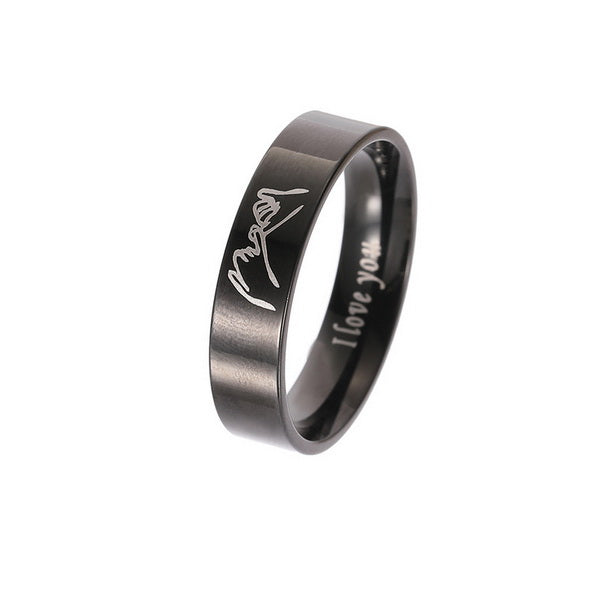 Origsoul personalized couples ring set black metal ring with custom engraved handwriting design