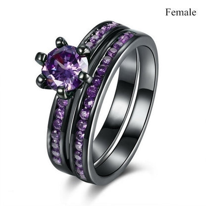 Origsoul female black ring set with purple stones premium diamond couple jewelry