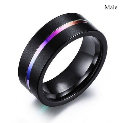 Origsoul premium diamond couple jewelry black men's ring with colorful stripe detail