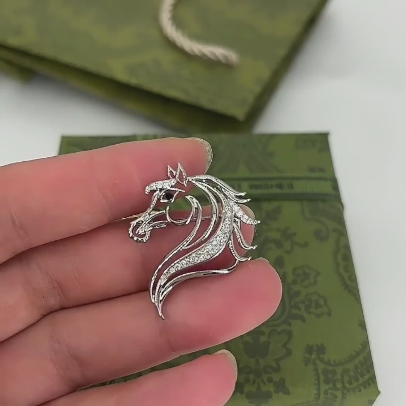 Origsoul Elegant Horse Head Brooch with Crystals