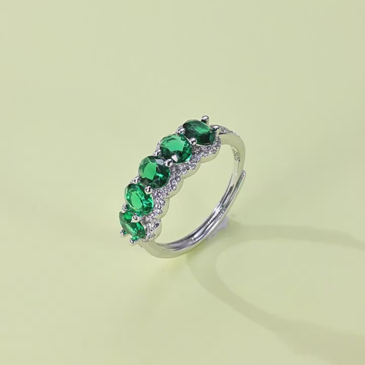 Origsoul Engagement Ring Emerald Cut with Green Stones