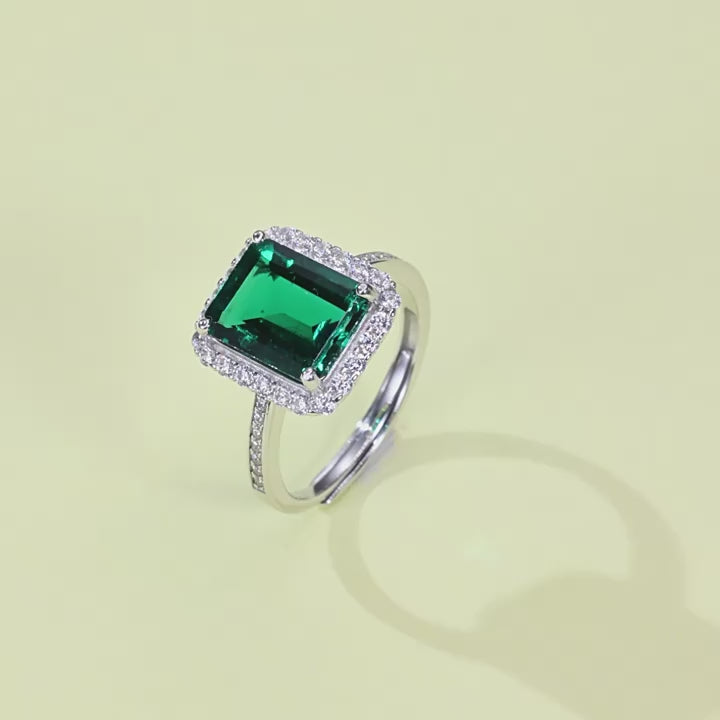 Origsoul Sterling Silver Jewerly Emerald Halo Ring