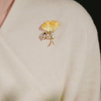 Golden Ginkgo Leaf Brooch