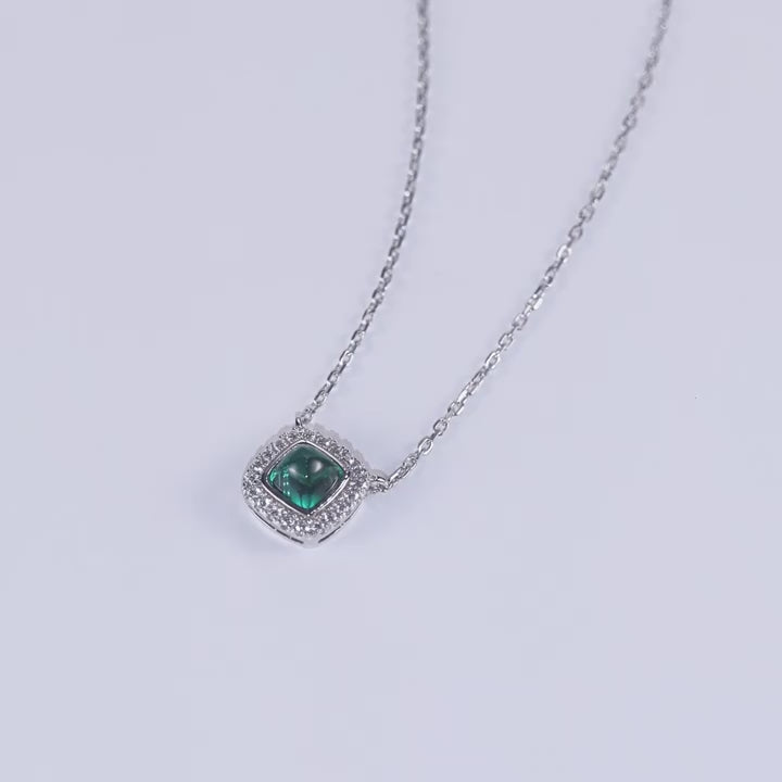 Origsoul Sterling Silver Necklace with Green Gem Pendant
