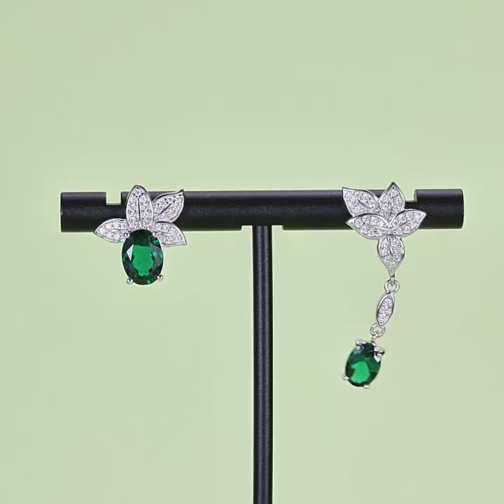 Origsoul Sterling Silver Earrings with Emerald Green Gem