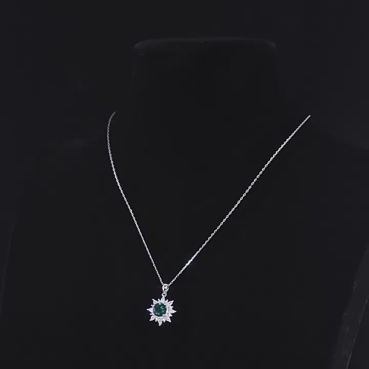 Origsoul Sterling Silver Necklace with Emerald Flower Pendant