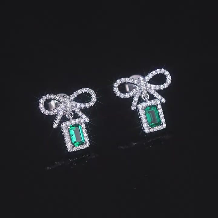 Origsoul Silver Sterling Silver Earrings with Emerald Bow Design