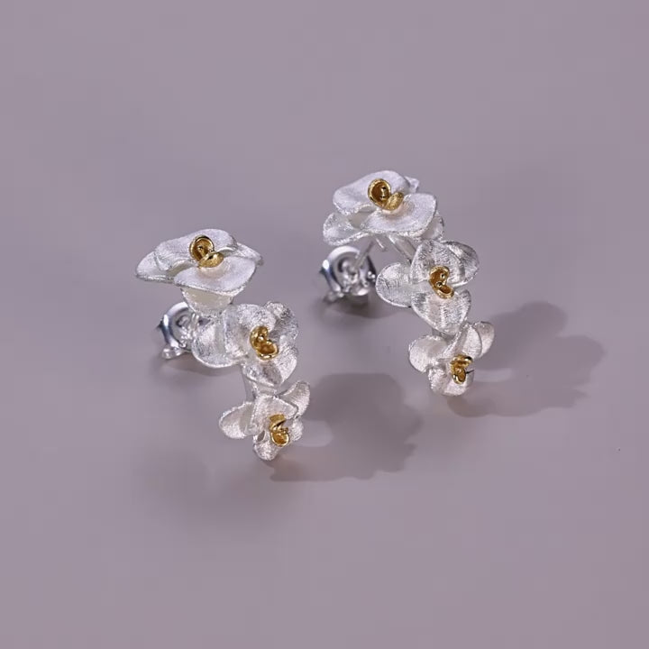 Origsoul Sterling Silver Earrings with Gold Flower Accents