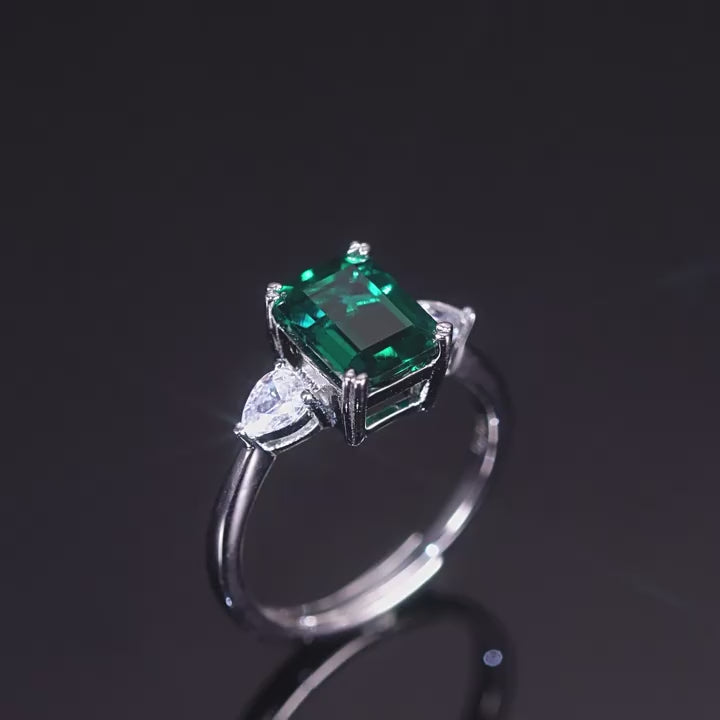 Origsoul Ring Sterling Silver Emerald Cut Gemstone Ring