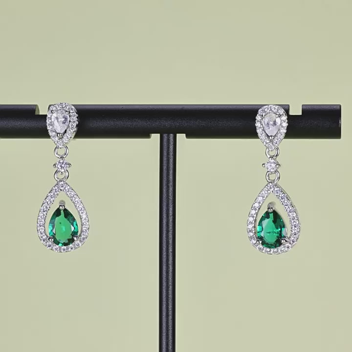 Origsoul Elegant Earrings with Emerald and Diamond Halo