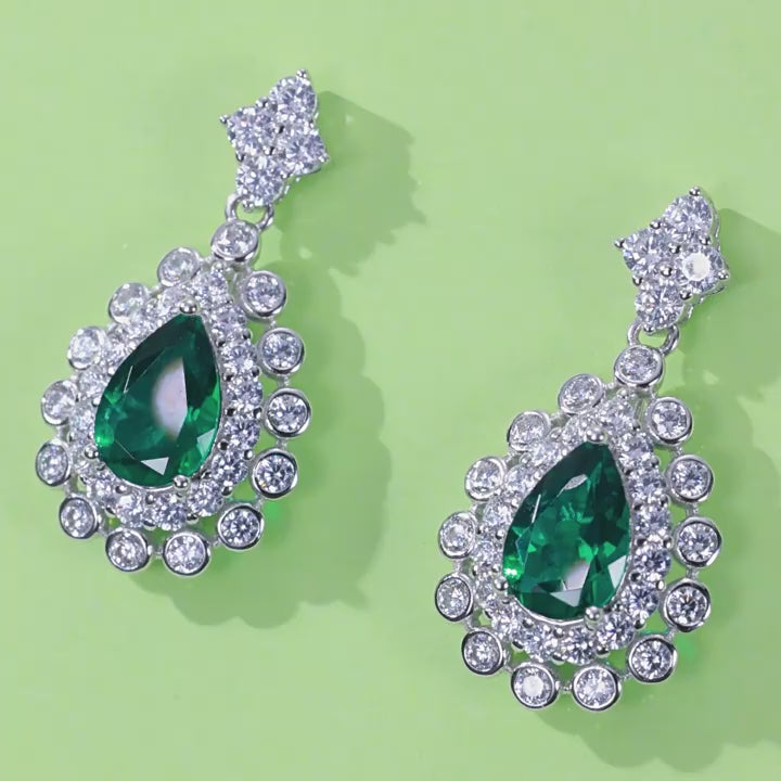 Origsoul Elegant Emerald Earrings Earrings with Crystal Halo