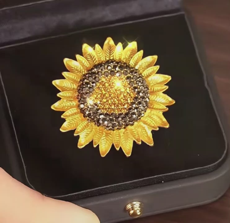 Origsoul Van Gogh Sunflower Brooch with Sparkling Crystals