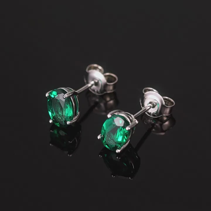 Origsoul Sterling Silver Jewerly Green Oval Stud Earrings