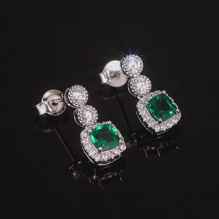 Origsoul Sterling Earrings Silver with Emerald Gemstone