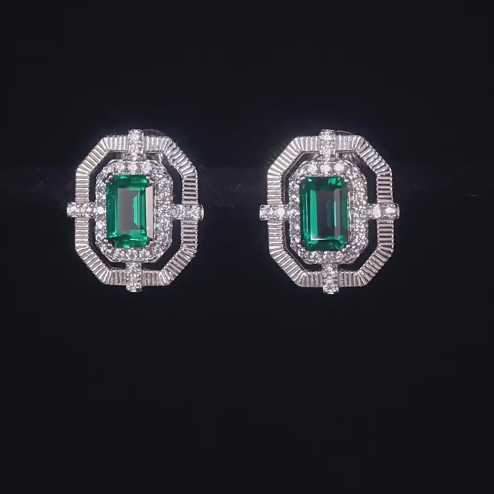Origsoul Hypoallergenic Stud Earrings with Emerald Green Gem