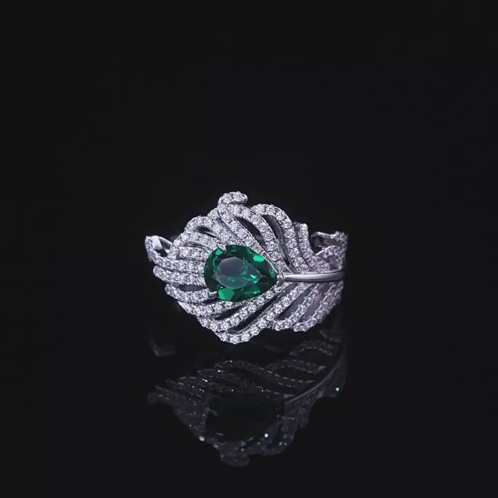 Origsoul Sterling Silver Ring with Emerald Leaf Design
