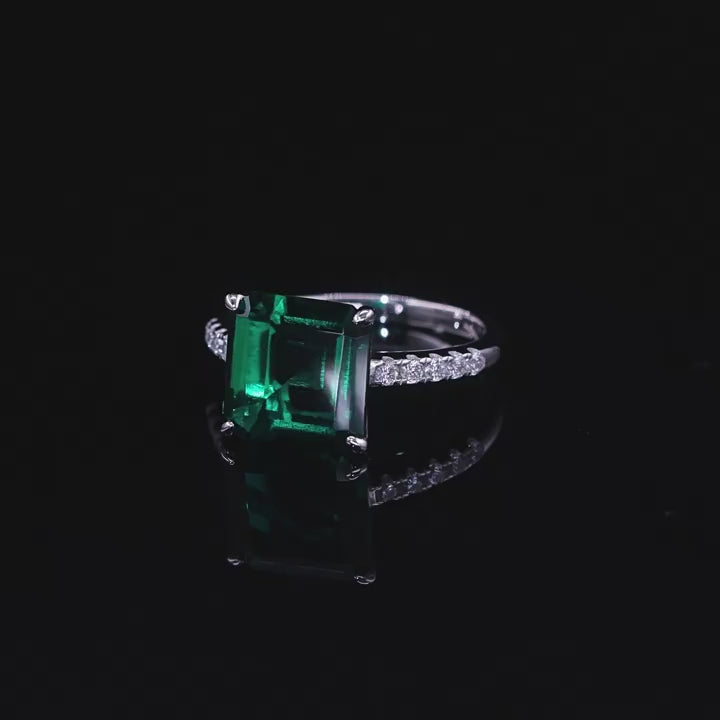 Origsoul Emerald Cut Engagement Ring with Diamond Accents