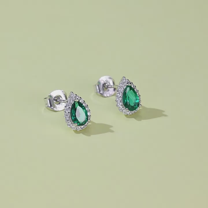Origsoul Silver Earrings Sterling with Emerald Gemstone