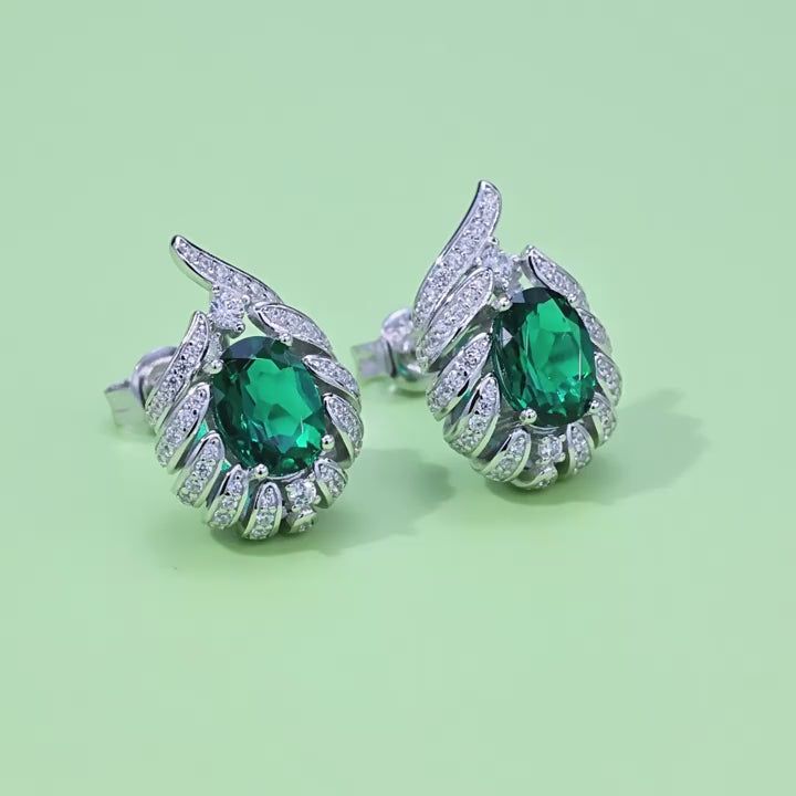Origsoul Silver Sterling Silver Earrings with Emerald Gem