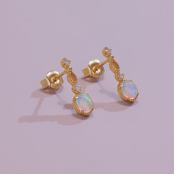 Origsoul Sterling Silver Hoop Earrings with Opal Drop