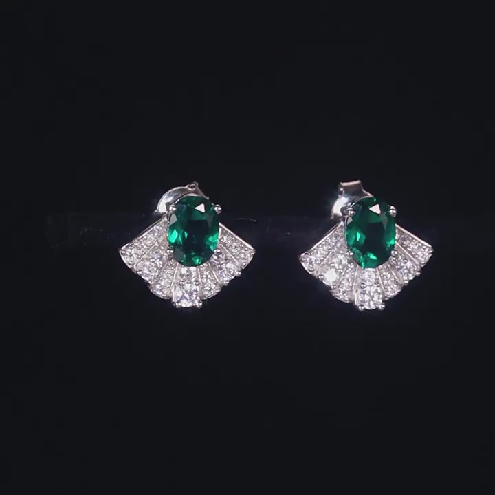 Origsoul Silver Sterling Silver Earrings with Emerald Gem
