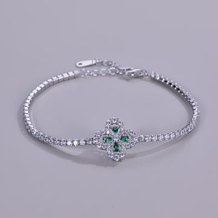 Origsoul Sterling Silver Jelwery Emerald Flower Bracelet