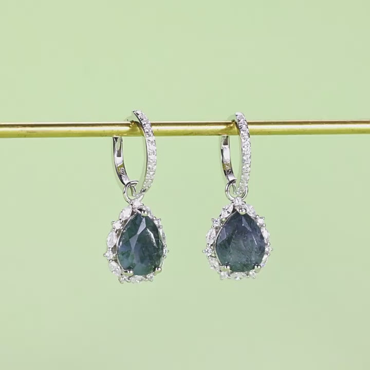 Origsoul Silver Earrings Sterling with Green Gemstone Halo