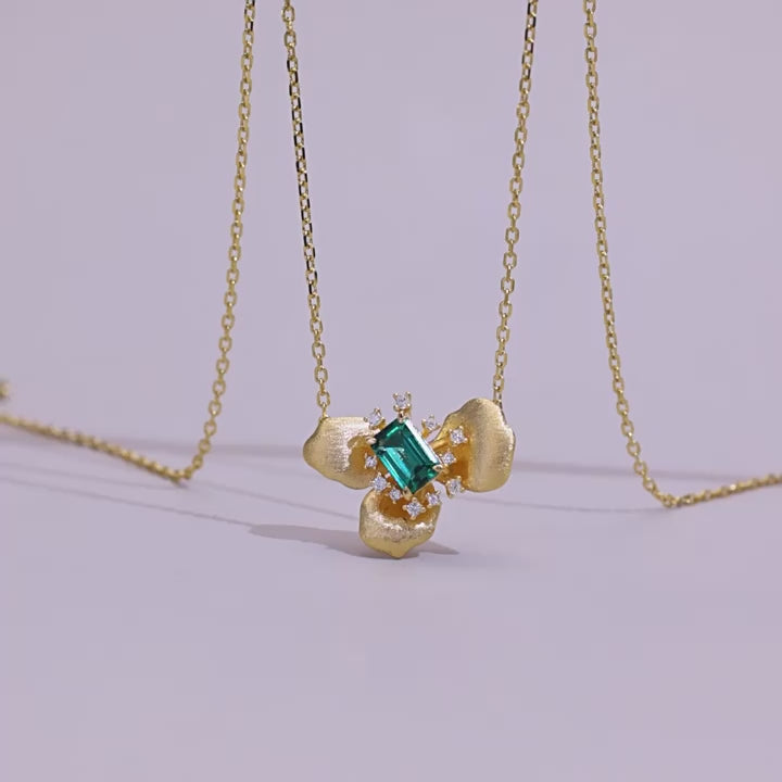 Origsoul Sterling Silver Jelwery Green Gem Flower Necklace