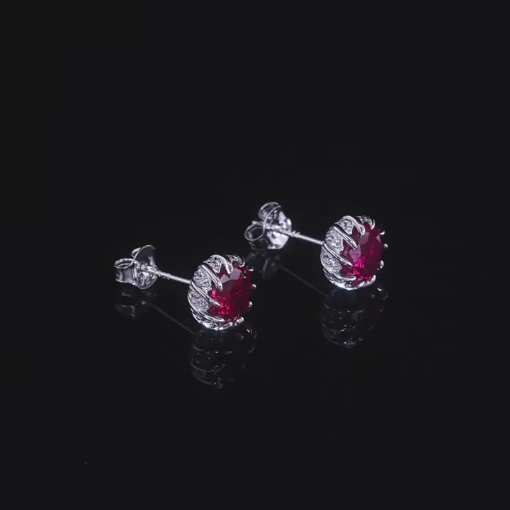 Origsoul Silver Earrings Sterling Red Gemstone Studs