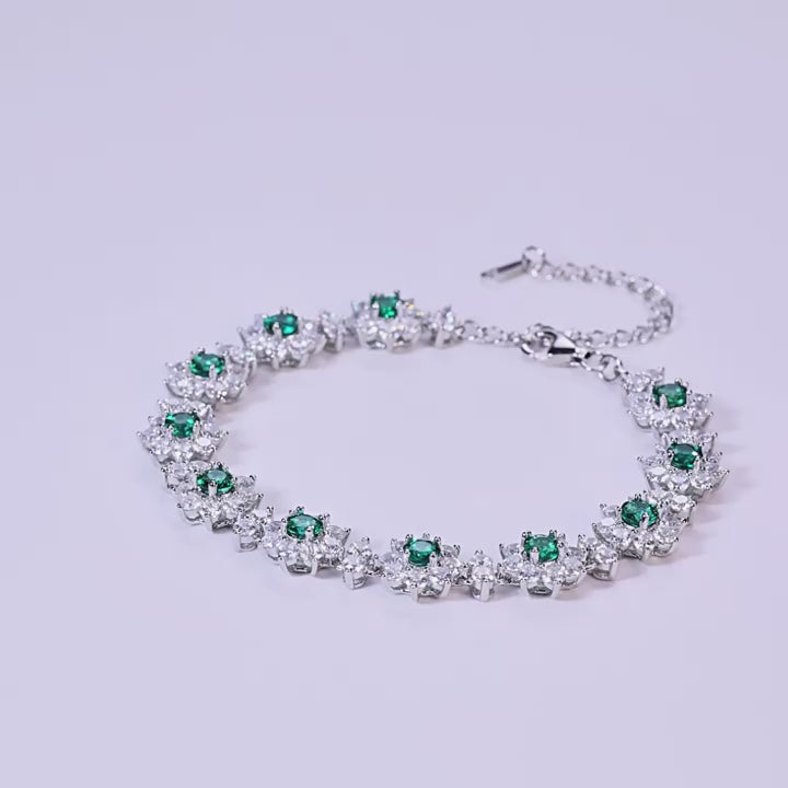 Origsoul Sterling Silver Bracelet with Emerald Flower Design