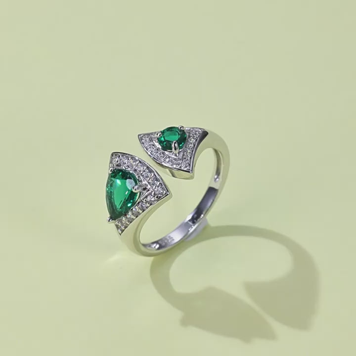 Origsoul Emerald Cut Wedding Ring with Green Gemstone