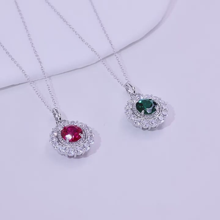 Origsoul Emerald Necklace with Sparkling Halo Pendant