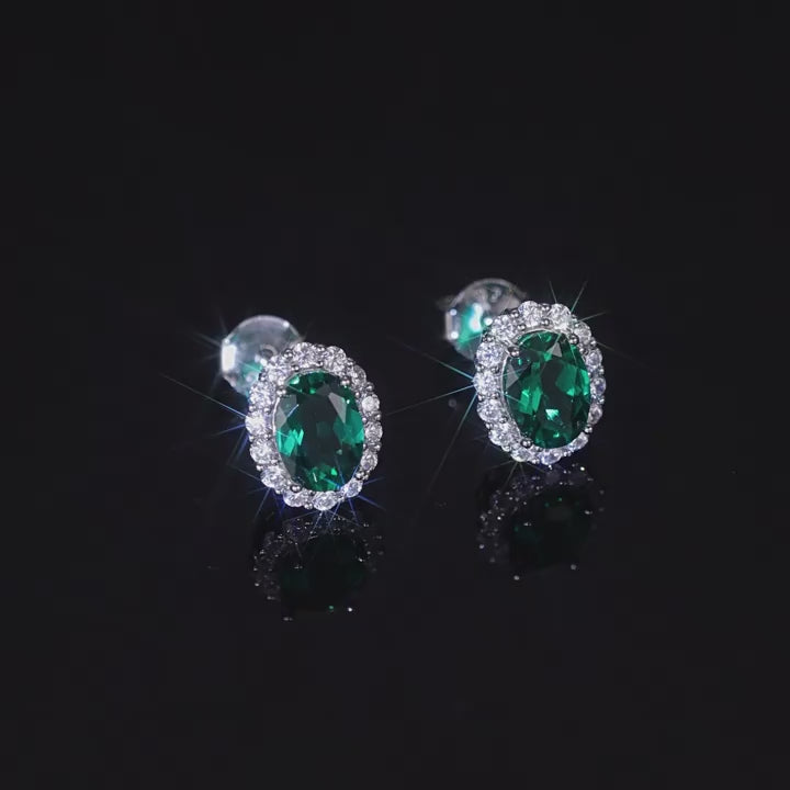 Origsoul Silver Earrings Sterling Emerald Halo Studs