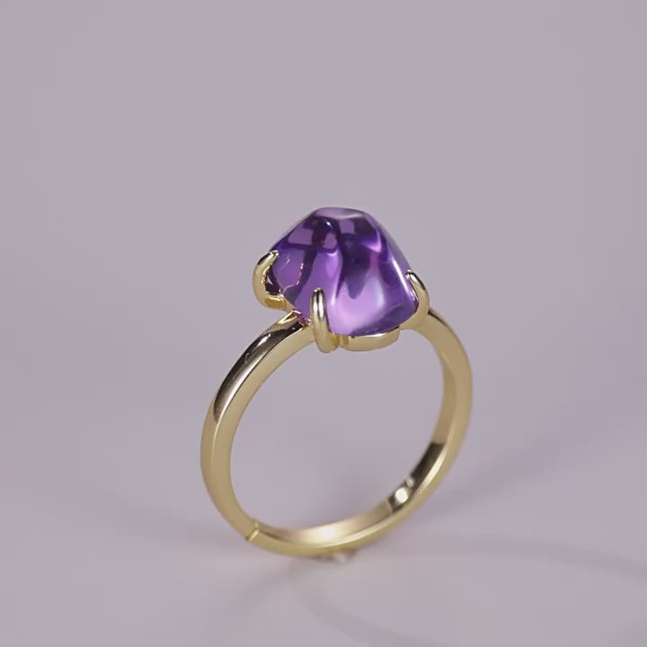 Origsoul Ring Sterling Silver Gold-Plated Amethyst