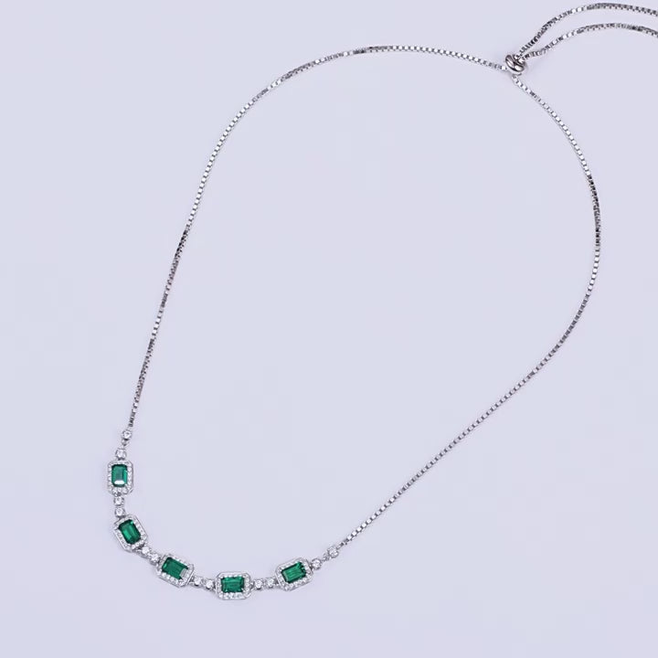 Origsoul Emerald Necklace with Choker Silver Chain