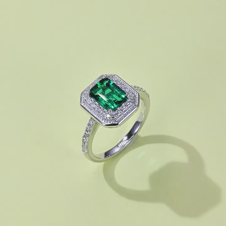 Origsoul Emerald Cut-Engagement Ring with Halo Diamonds