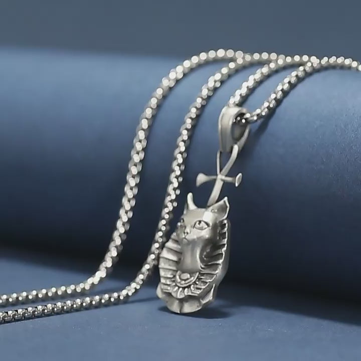 Origsoul Egyptian Cat Necklace Sterling Silver Pendant