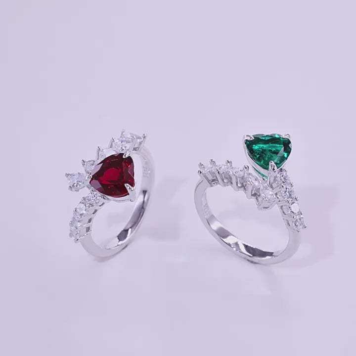 Origsoul Emerald Cut-Engagement Ring with Heart Emerald